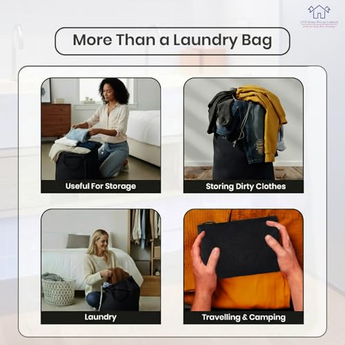 LFH Home Large Premium Cotton Rich Canvas Laundry Bag with Drawstring and Handles Heavy Duty (24”x36” (Pack of 4) / Black)