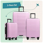 Boren Expandable Hardside Rugged Travel Luggage with 8 Spinner Wheels (3-Piece Set, USB Port in Carry-On / Lavender)