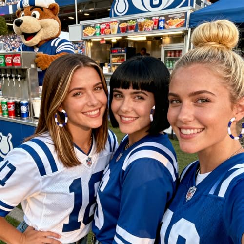 Game Day Earrings Football Baseball Earrings for Women Sports Team Heishi Hoop Earring Football Accessories Outfits Cheer Mom Essentials Fall Sports Must Haves Cheer Gifts (Blue White)
