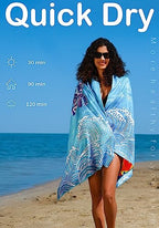 Microfiber Beach Towel (2 Pack Turtle Blue Leaves Mo / 32x71 Inch)