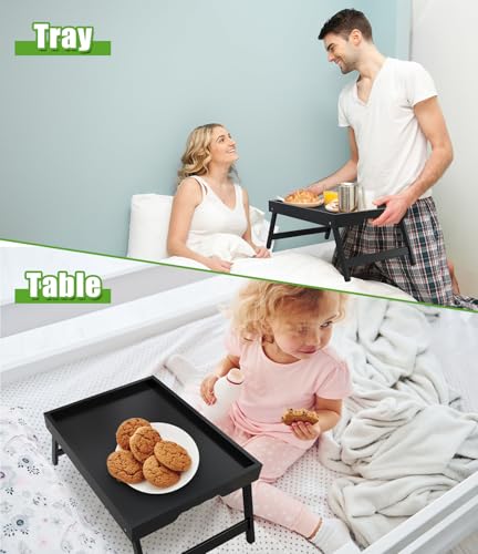 Bamboo Bed Tray Table with Folding Legs (Black / Medium)