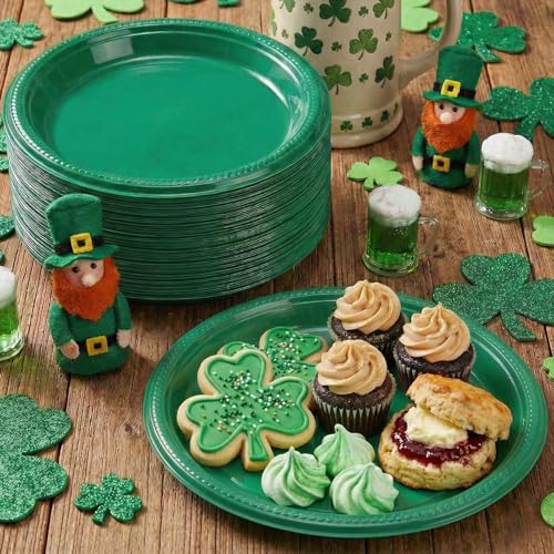 100 Pcs 10 Inch Green Plastic Plates (Green / 100 Pcs)