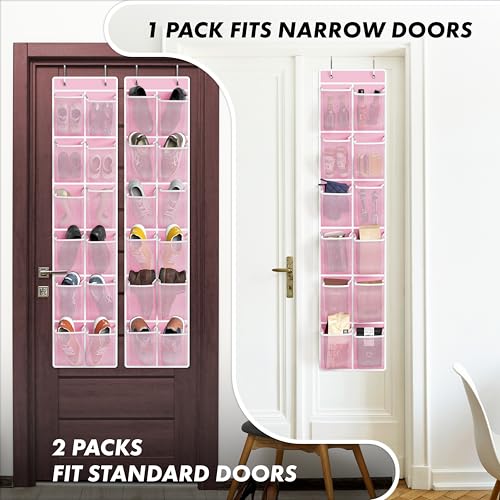 12 Pockets Large Over Door Shoe Organizer (Pink / 2 Pack x 12 Pockets)