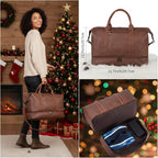 Leather Travel Bag with Shoe Pouch (Color / Brown)