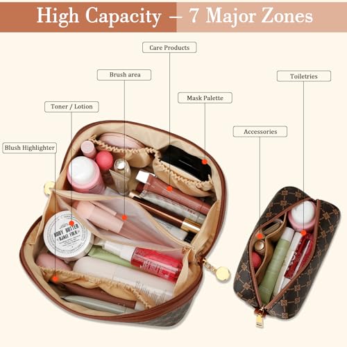 Initial Makeup Bag Personalized Gift for Women Teen Girls (Coffee / A)