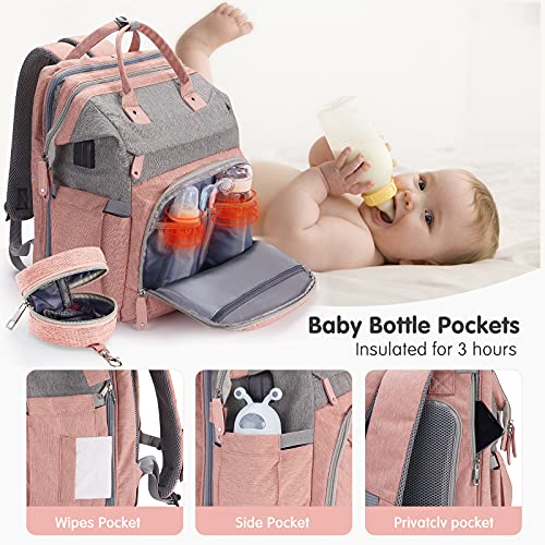 Baby Diaper Bag Backpack with ChangingStation (Baby Pink)