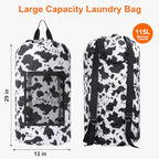 Laundry Backpack Portable Travel Laundry Bags with Straps and Mesh Pocket (Cow Print / 2 Pack)