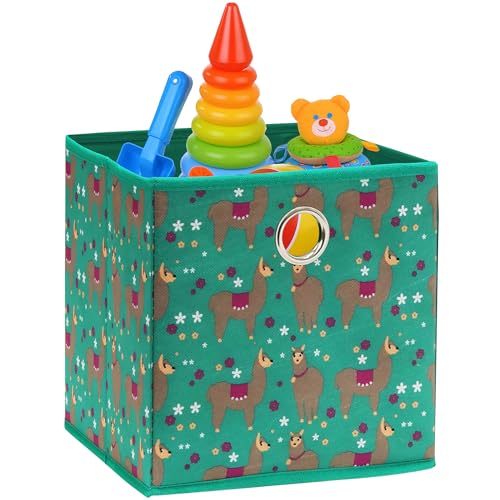 10 Inch Foldable Cube Storage Bins with Handles (6 Pack - 10" x 10" x 10" / Green - Lama)