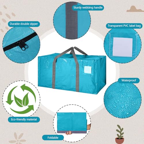 8 Pack Heavy Duty Dorm Moving Bags 65LBs Zippers (Blue)