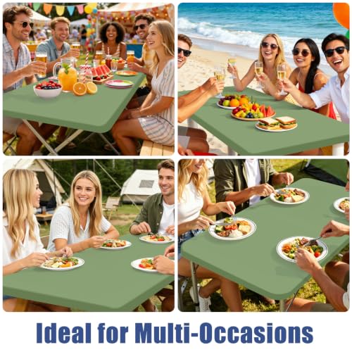 2 Pack Rectangle Spandex Fitted Table Cloth (Sage Green / 72" x 36" (Rectangular))