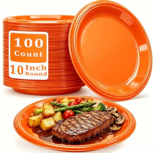 10 inch Orange Plastic Plates (Orange / 100 Pcs)
