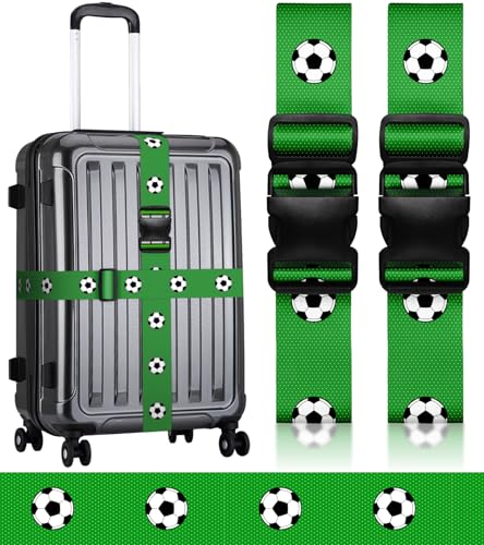 Luggage Straps for Suitcases Travel Belt Luggage Band Heavy Duty Traveling Luggage Identifier Cute Women Girls Unique Accesory (Green Football)