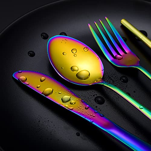 Travel Utensils Set Stainless Steel with Carrying Case (Rainbow)
