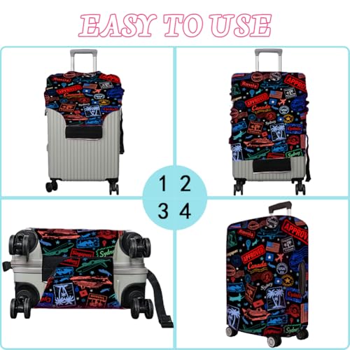 Suitcase Cover Pattern Colorful Luggage Covers Stamp Pattern Polyester Washable Baggage Sleeve Anti Scratch Durable Elastic Suitcase Protector Fits 18 (Stamp)