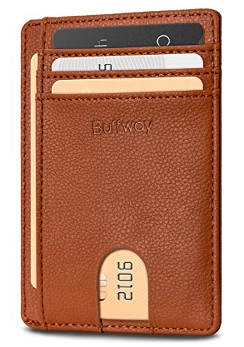 Slim Minimalist Front Pocket RFID Blocking Leather Wallets for Men and Women (Small / Lichee Light Brown)