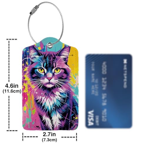 Colorful Cat 2 Pack Luggage Tag for Suitcase (Colorful Cat)