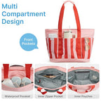 Beach Bag Waterproof Beach Tote Pool Bags for Women (Red Stripes / 35L)