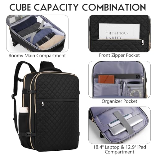 Large Travel Backpack Women (18.4 inch / Black)