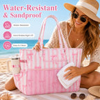 Large Beach Bag for Women (Pink White)