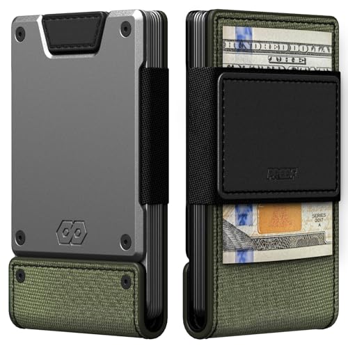 Slim Minimalist Wallets for Men (Operator (1000D Nylon, Black Leather | Satin Gun Metal))