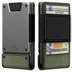 Slim Minimalist Wallets for Men (Operator (1000D Nylon, Black Leather | Satin Gun Metal))