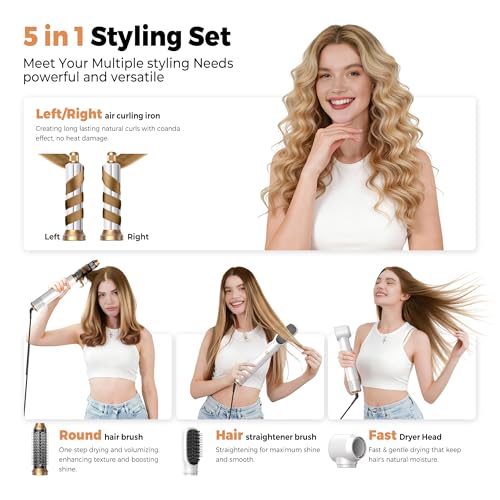 5 in 1 Hair Dryer Brush Set (White Gold)