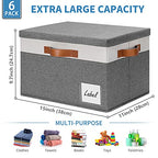 6 Pack Fabric Storage Bins with Lid (Large-6 Pack / Grey with White)