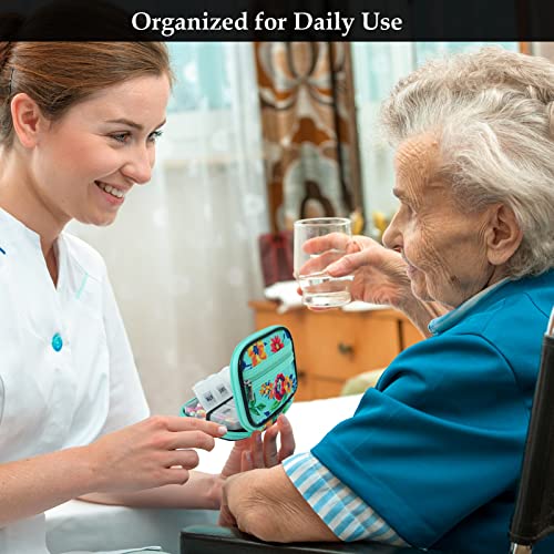 Weekly Travel Pill Organizer Cute Pill Case with 7 Day Pill Box (2 Cases + 2 Boxes / C. Black 01 + Green 01)