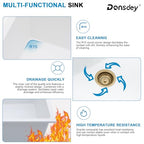 33 Inch Classic White Undermount Granite Composite Kitchen Sink Under Counter Quartz Double Bowl Sink Workstation Sinks with Accessories Quick Drain Noise Reduction Home Renovation Gold Accessories (White-50/50 / Undermount-Gold Accessories)