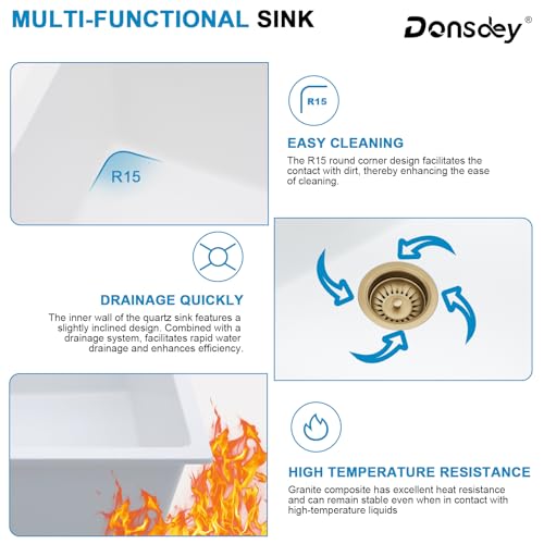 33 Inch Classic White Undermount Granite Composite Kitchen Sink Under Counter Quartz Double Bowl Sink Workstation Sinks with Accessories Quick Drain Noise Reduction Home Renovation Gold Accessories (White-50/50 / Undermount-Gold Accessories)