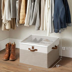 16 Pair Fabric Shoe Storage Box for Closet (Brown & White / Medium)