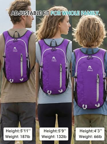 Foldable Small Hiking Backpack with 3 Strap Pockets (Purple)
