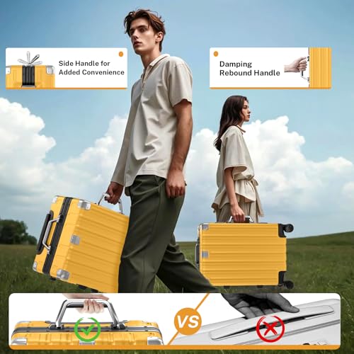 Zipperless Luggage 28inch Checked Hard Shell Suitcases with Wheels (Yellow / Large (28 Inch))