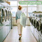 Laundry Bag Backpack for Dorm & Travel (Green White Checkered)