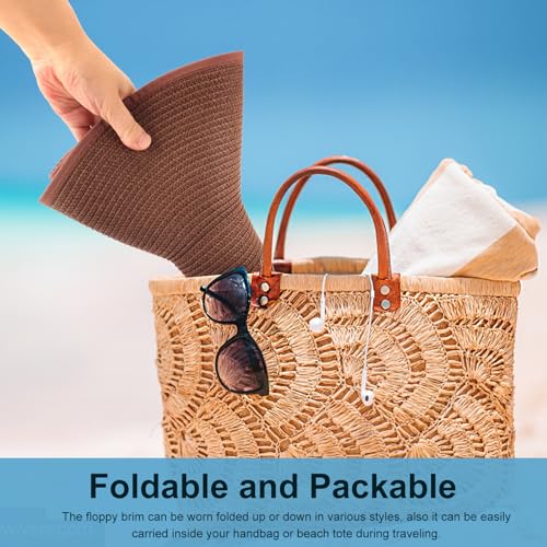 Sun Hats for Women Wide Brim Summer Hat Large Floppy Sun Straw Hat Foldable Packable Beach Hats UPF 50+ (1 Pack Medium Size: Coffee Brown (Head Circumference 22-22.8"))