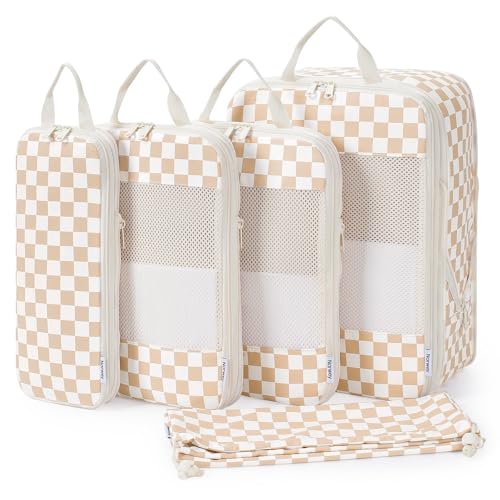 Compression Packing Cubes for Women Kids (AB-Light Checkerboard / 5 Set)