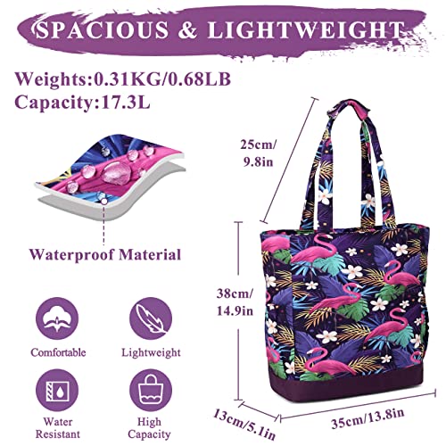 Beach Bag for Women (Purple Flamingo)