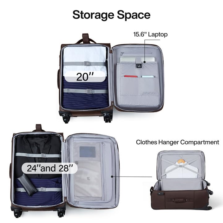 20 Inch Softside Expandable Carry On Luggage with 4 Spinner Wheels (Coffee / 20 Inch)