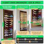 24 Pair Over Door Shoe Organizer for Family & Kids (12-Tier / 24 Walnut Brown)