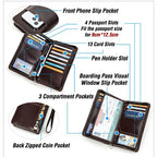 Top Grain Leather Travel Passport Wallet Holder for Man & Woman (For 4 Passports-Zipper Style / Classic-Glossy Coffee)