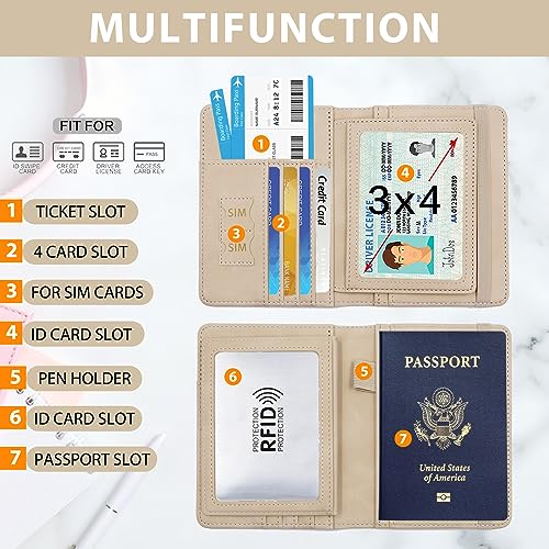 Rfid Passport Holder for Travel women (Beige)