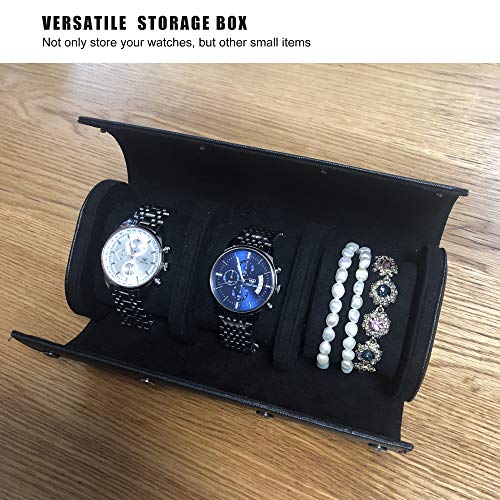 Longjet Watch Roll Travel Case for Men Portable Watches Organizer Box (Black Cross-3)