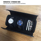 Longjet Watch Roll Travel Case for Men Portable Watches Organizer Box (Black Cross-3)