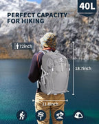 Hiking Backpack 40L Lightweight Waterproof Daypack for Men Women Outdoor Camping Mountaineering Trekking Travel Bag (Grey)