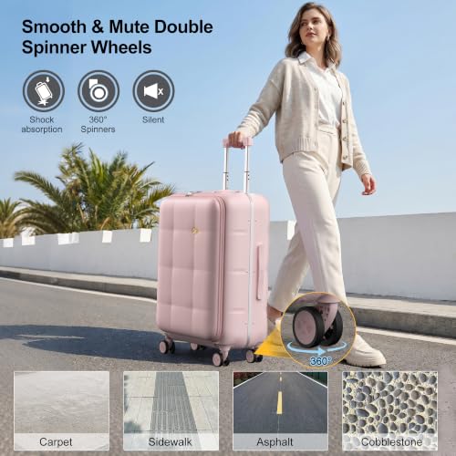 26 Inch Large Checked Luggage Hard Shell Suitcase Top Opening (26 Inch / Pink)