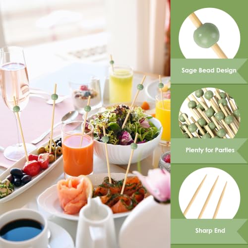 100 Pcs Sage Green Pearl Cocktail Picks 4.7" Toothpicks Skewers (Sage Green Pearl)