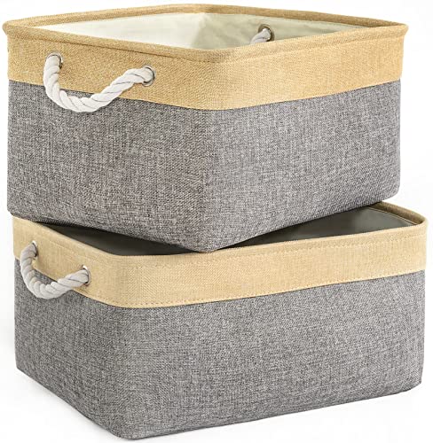 Storage Basket for Organizing (Gold&Grey / 2PCS/Large - 15.7Lx11.8Wx8.3H)