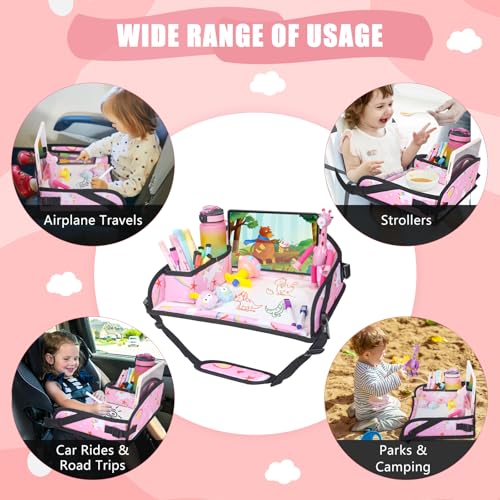 Upgraded Kids Travel Tray for Car Seat (Pink Unicorn - 2 PCS)