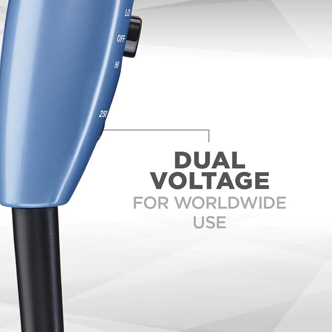 Conair Travel Hair Dryer with Dual Voltage, 1600W Compact Blow Dryer with Folding Handle, Blue (Pack of 4)