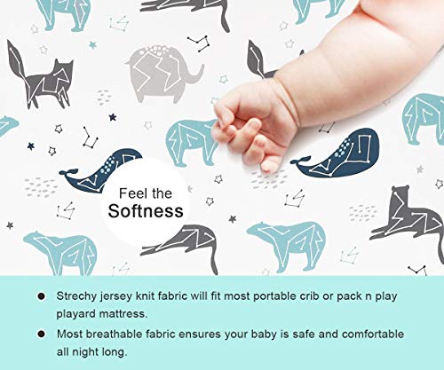 Pack n Play Stretchy Fitted Playard Sheet Set BROLEX 2 Pack Portable Mini Crib Sheets (Space Planet / 38X26 Inch)